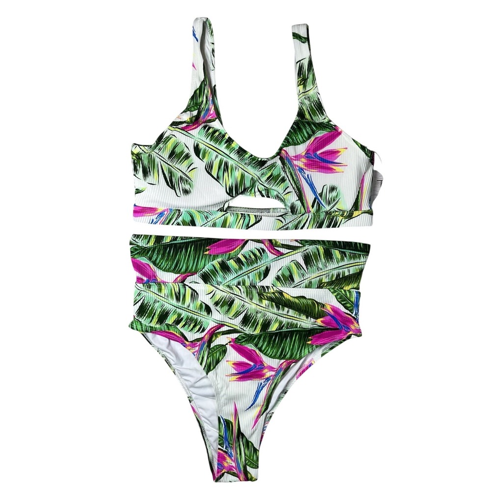 New Tinibikini 2 Piece High Waist Swimsuit Sz XL Tropical Floral‎ Bikini NWT